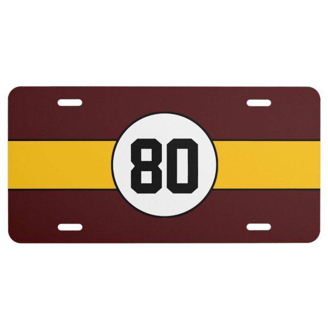 Burgundy and Gold Custom Car License Plate (Front)