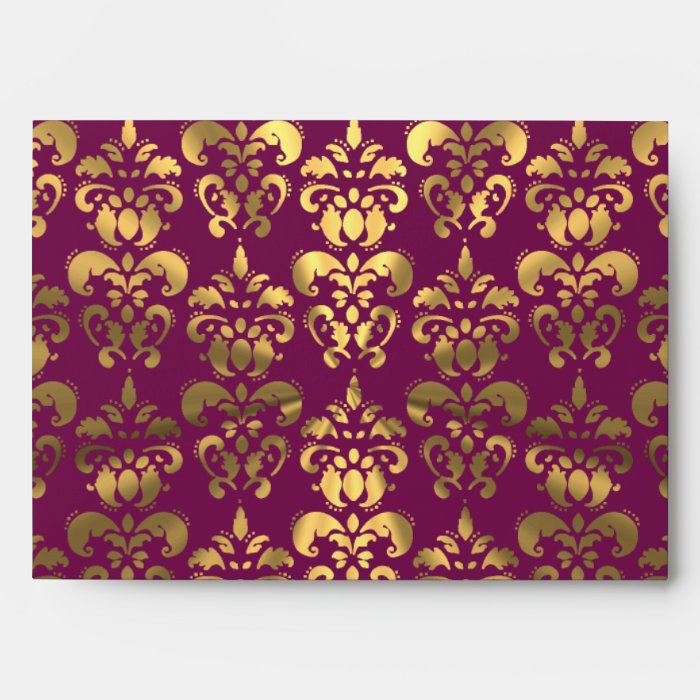 Burgundy and gold damask envelope