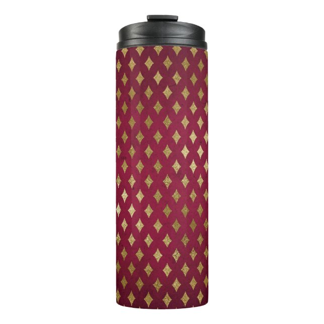 Burgundy and Gold Diamond Pattern Thermal Tumbler (Front)