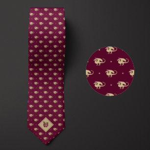 Burgundy and Gold Dragon in Profile with Monogram Neck Tie