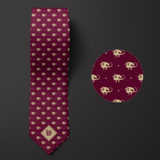 Burgundy and Gold Dragon in Profile with Monogram Neck Tie (Creator Uploaded)