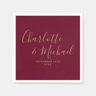 Burgundy and Gold Elegant Signature Wedding Napkins