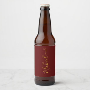 Burgundy and Gold Elegant Typography Beer Bottle Label