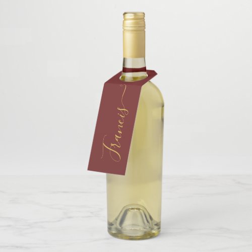 Burgundy and Gold Elegant Typography Bottle Hanger Tag