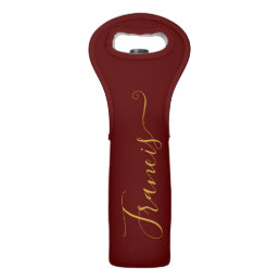 Burgundy and Gold Elegant Typography Wine Bag