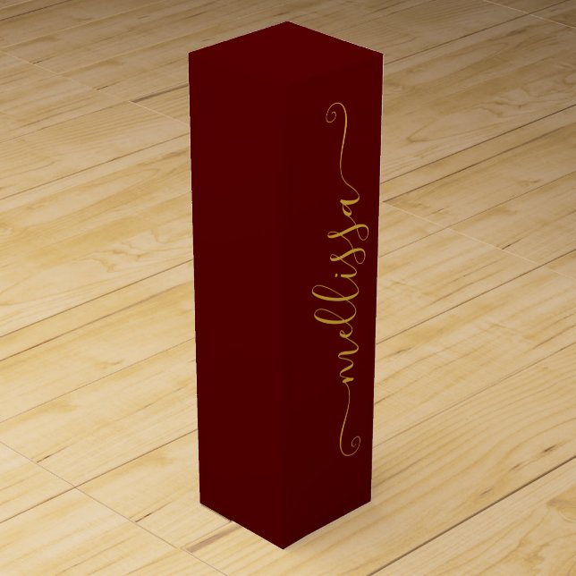Burgundy and Gold Elegant Typography Wine Box (Front)