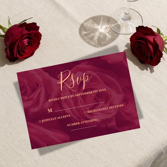 Burgundy and gold elegant wedding response Card (Creator Uploaded)