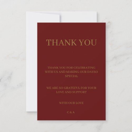 Burgundy and Gold Elegant Wedding Thank You Card