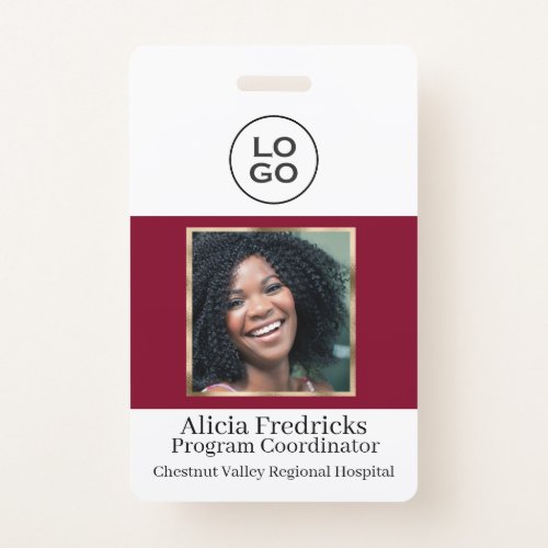 Burgundy and Gold Employee Photo ID with Logo Badge