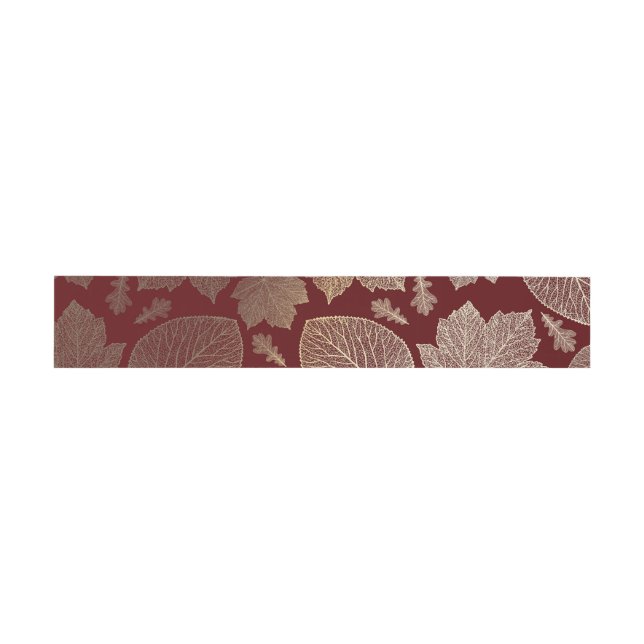 burgundy  and gold fall leaves wedding invitation belly band (Flat)