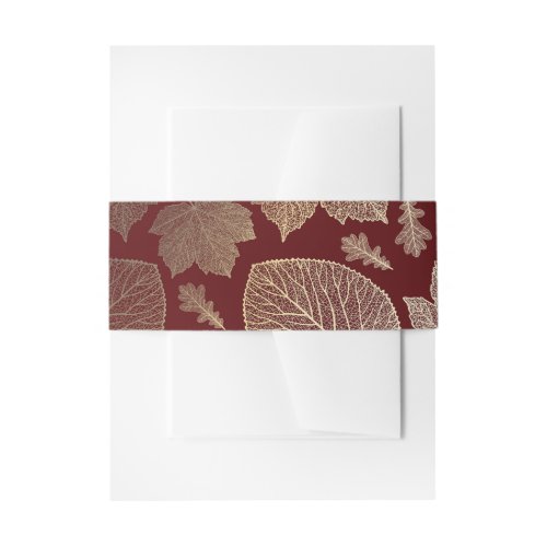 burgundy  and gold fall leaves wedding invitation belly band