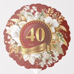 Burgundy And Gold Floral 40th Wedding Anniversary Balloon