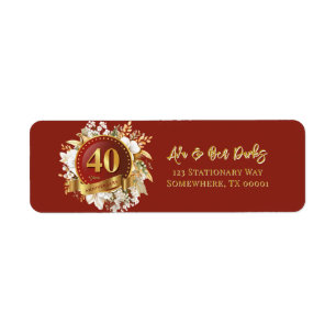 Burgundy And Gold Floral 40th Wedding Anniversary Label