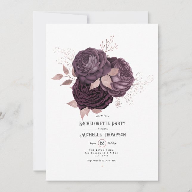 Burgundy and Gold Floral Bachelorette Party Invitation (Front)