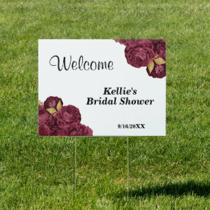 Burgundy And Gold Floral Bridal Shower Welcome Sign