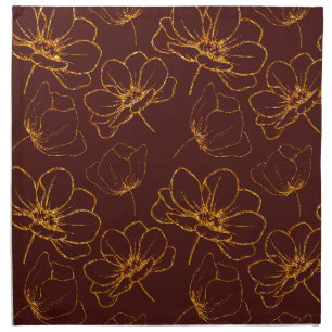 Burgundy and Gold Floral Cloth Napkins