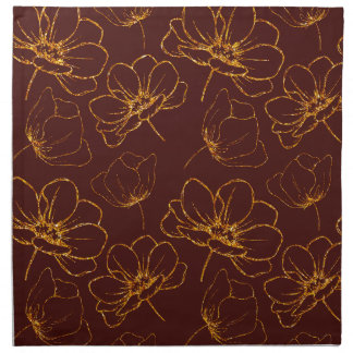 Burgundy and Gold Floral Cloth Napkins