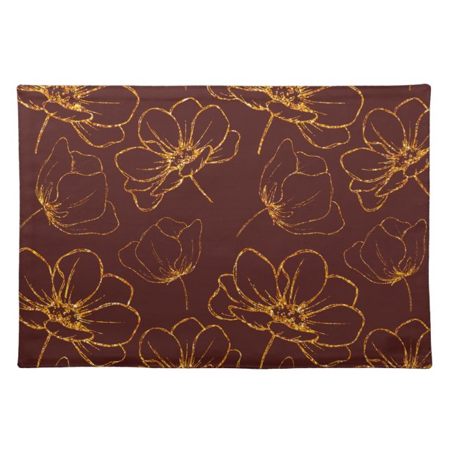 Burgundy and Gold Floral Cloth Placemat (Front)