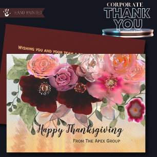 Burgundy and Gold Floral Corporate Thanksgiving Holiday Card