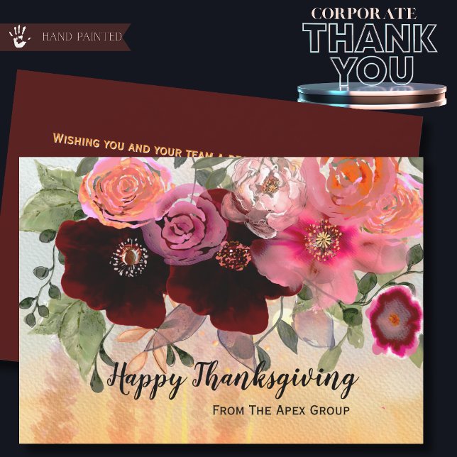  Burgundy and Gold Floral Corporate Thanksgiving  Holiday Card (Burgundy and Gold Floral Corporate Thanksgiving Holiday Card)
