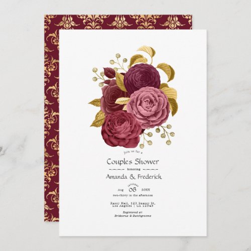 Burgundy and Gold Floral Couples Shower Invitation