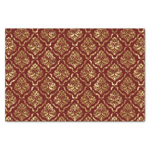 Burgundy and gold floral damask pattern tissue paper