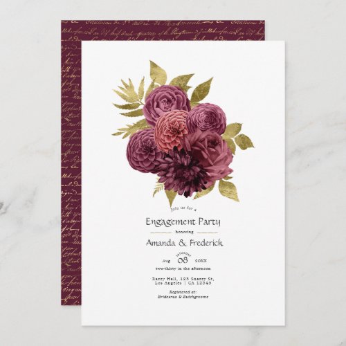 Burgundy and Gold Floral Engagement Party Invitation