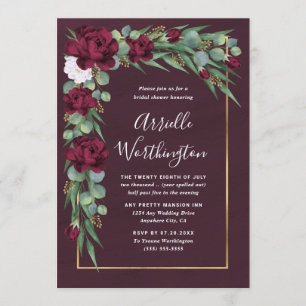 Burgundy and Gold Floral Fall Unique Bridal Shower Invitation