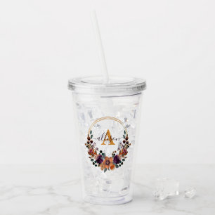 Burgundy and gold floral frame personalized   acrylic tumbler