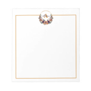 Burgundy and gold floral frame personalized notepad