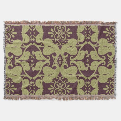 Burgundy And Gold Floral Pattern Throw Blanket