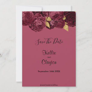 Burgundy And Gold Floral Save The Date