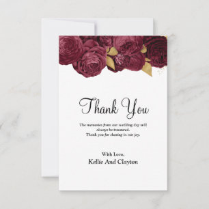 Burgundy And Gold Floral Thank You Card