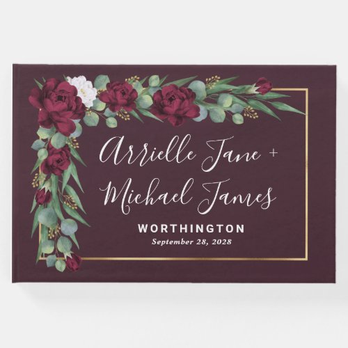 Burgundy and Gold Floral Watercolor Fall Wedding Guest Book