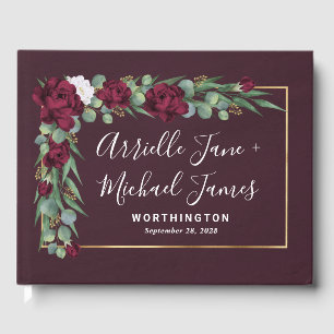 Burgundy and Gold Floral Watercolor Fall Wedding Guest Book