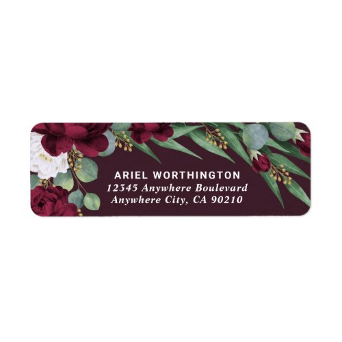 Burgundy and Gold Floral Watercolor Fall Wedding Label