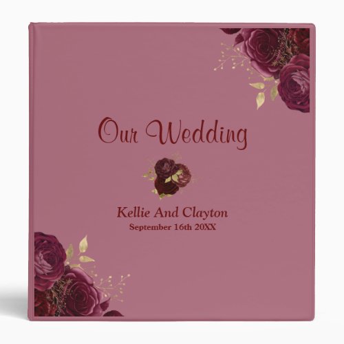 Burgundy And Gold Floral Wedding Album 3 Ring Binder