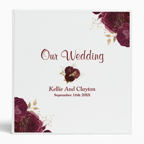 Burgundy And Gold Floral Wedding Album 3 Ring Binder