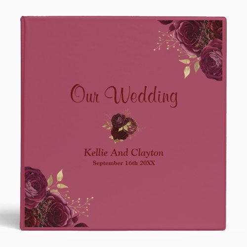 Burgundy And Gold Floral Wedding Album 3 Ring Binder