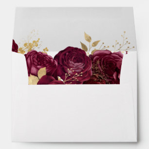 Burgundy And Gold Floral Wedding Envelope