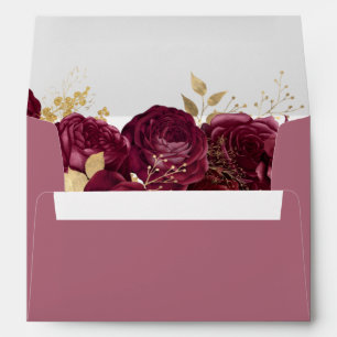 Burgundy And Gold Floral Wedding Envelope