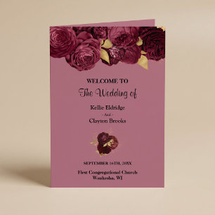 Burgundy And Gold Floral Wedding Folded Program