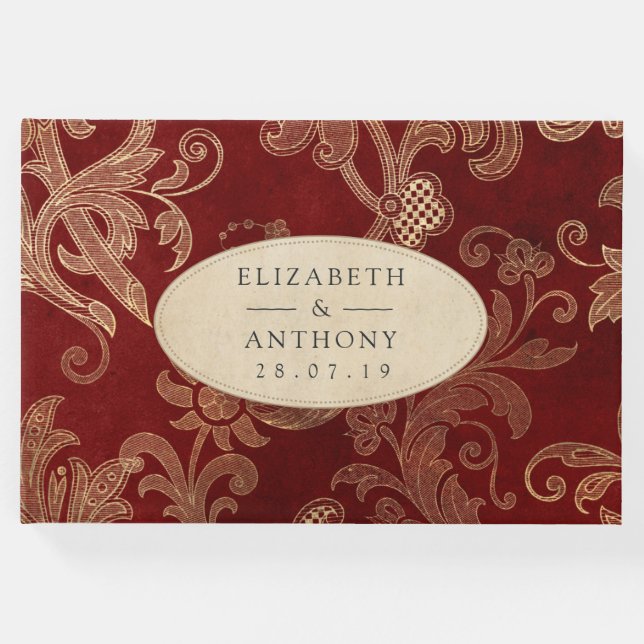 Burgundy and Gold Floral Wedding Guest Book (Front)