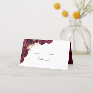 Burgundy And Gold Floral Wedding Guest Name Place Card