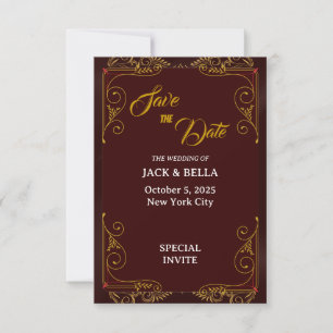 Burgundy and Gold Floral Wedding Invitation