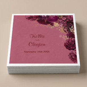 Burgundy And Gold Floral Wedding Napkins