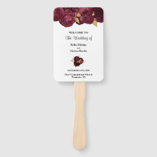 Burgundy And Gold Floral Wedding Program Hand Fan