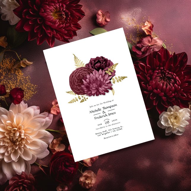 Burgundy and Gold Floral Wedding QR Code Invitatio Invitation (Creator Uploaded)