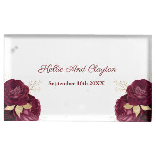 Burgundy And Gold Floral Wedding Table Place Card Holder