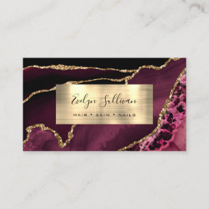 Burgundy and Gold Foil Agate Business Card